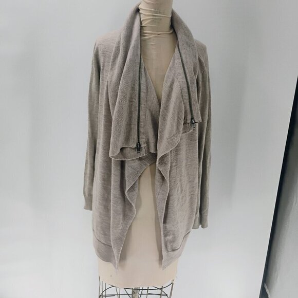 allsaints 100% wool long lined sweater cardigan pockets beige dahlia cardigan - Picture 5 of 15
